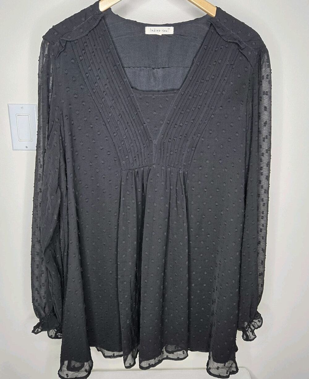 Indigo Soul Black Long Sheer Sleeve Baby Doll Dress Size Large